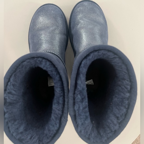 UGG Short Aquafleece Navy Blue Sparkle Boots Size 5 - Picture 3 of 6